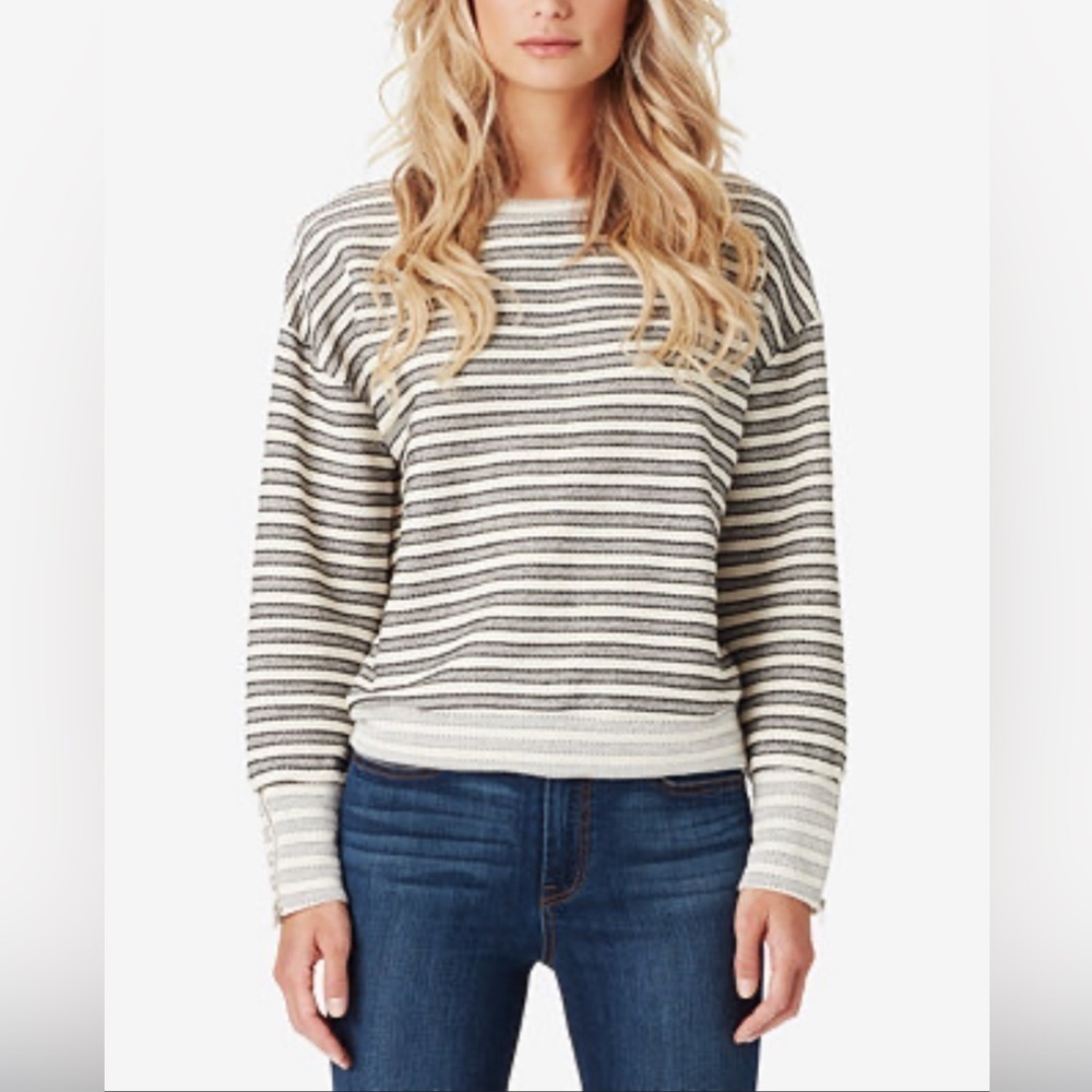 2/$30 Jessica Simpson sweatshirt crewneck top- striped grey and black SZ- Small